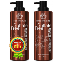 Shampoo e Condicionador 400 ml com Óleo de Argan Marroquino livre de Sulfato para Cabelos Cacheados e Crespos, BINGO HAIR CARE, Marrom
