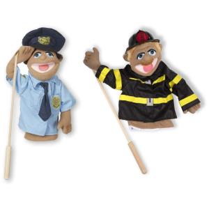 Kit 2 Fantoches de Mão, Tema Policial e Bombeiro de Pelúcia, Ideal para Crianças Acima de 3 Anos, Melissa & Doug