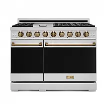 Fogão a gás profissional 122cm Thor Kitchen Gordon Ramsay inox escovado/bronze dupla fornalha convecção chapa 198L 110V