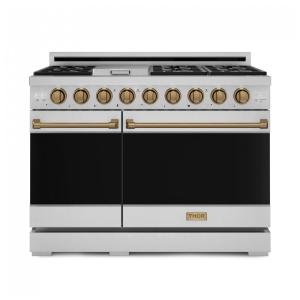Fogão a gás profissional 122cm Thor Kitchen Gordon Ramsay inox escovado/bronze dupla fornalha convecção chapa 198L 110V