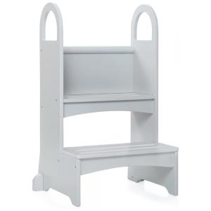 Banqueta Dois Degraus Guidecraft High-Rise Step-Up Cinza Madeira Bétula com Pegadores e Degraus Antiderrapantes