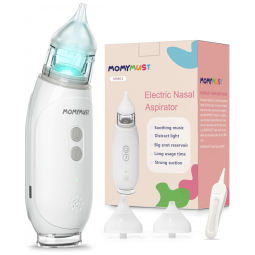 Aspirador Nasal Elétrico para Bebê MOMYMUST Recarregável com 3 Níveis de Sucção, Músicas e Luzes Calmantes