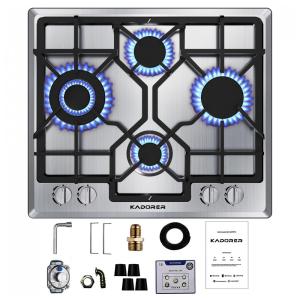Cooktop a gás de embutir 58 cm Kadorer inox 4 queimadores dupla alimentação GN/GLP proteção termopar acendimento 120V