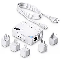 Transformador de Tensão 100V Para 220V Até 250W com 3 Portas Tipo C e Plugues Universais, KELEILVTU, Branco