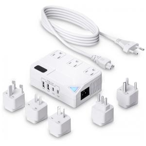 Transformador de Tensão 100V Para 220V Até 250W com 3 Portas Tipo C e Plugues Universais, KELEILVTU, Branco