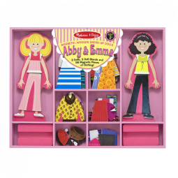 Kit de Bonecas Magnéticas Infantil de Madeira Abby e Emma Deluxe com 55 Peças para Crianças Acima de 3 Anos, Melissa & Doug