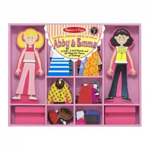 Kit de Bonecas Magnéticas Infantil de Madeira Abby e Emma Deluxe com 55 Peças para Crianças Acima de 3 Anos, Melissa & Doug