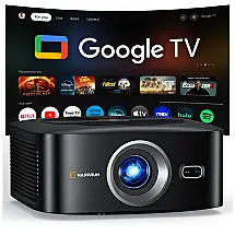 Projetor Smart HAPPRUN Google TV Preto Suporte 4K 1500 ANSI Foco Automático Dolby Audio J7 Pro