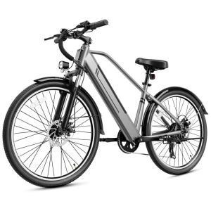 Bicicleta Elétrica para Adultos YOLOWAY, Aro 26", Motor de Pico de 1000W, Autonomia de 72km, Cidade Cinza Claro