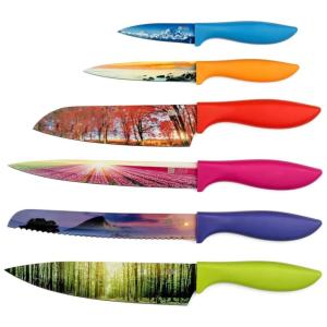 Conjunto de Facas em Aço Inoxidável com Bloco de Bancada, 6 Peças, Colorido, CHEFS VISION, Amarelo