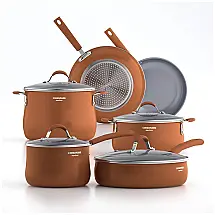 Conjunto de elas Antiaderente Revestida de Cerâmica, 10 Peças, COOPER PAN SN0701, Dourado