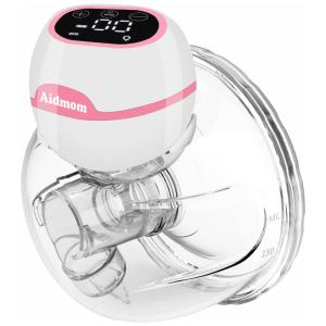 Bomba Tira Leite Única Elétrica Recarregável com Painel Digital 3 Modos e 9 Níveis de Sucção, AIDMOM, Rosa