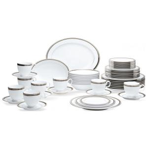 Aparelho de Jantar Completo para 8 Pessoas com 50 Peças, Formato Redondo, Material de Porcelana e Estilo Clássico, Noritake 4360-50C, Branco