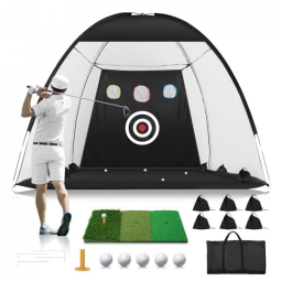 Rede de Treino para Golfe de 3m x 2,1m, Inlcui Tapete Tri-Turf, Redes Auxiliares, Alvo de Náilon e Redução de Ruído para Ambientes Internos