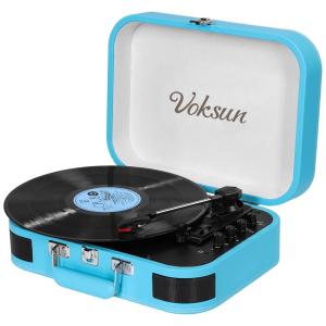 VOKSUN Vitrola, Toca Discos c, Plataforma 3 Velocidades, sem fio, 78 RPM, Azul