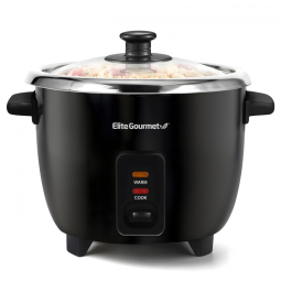 Panela de Arroz Elétrica atpe 3 Xícaras Não Cozidas, 110V, Elite Gourmet ERC006SS, Preta