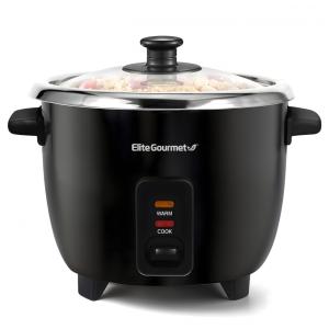 Panela de Arroz Elétrica atpe 3 Xícaras Não Cozidas, 110V, Elite Gourmet ERC006SS, Preta