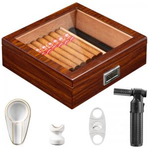 Umidor Flauno com Kit Completo: Luminária, Cinzeiro, Cortador, Higrômetro Digital, Umidificador, Divisor, Revestimento em Cedro - Capacidade