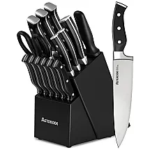 Conjunto de Facas em Aço Inoxidável com Bloco de Bancada, 15 Peças, Astercook, Preto