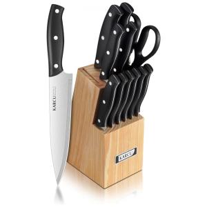 Conjunto de Facas Karcu em Aço Inoxidável com Bloco de Bancada, 13 Peças, Preto