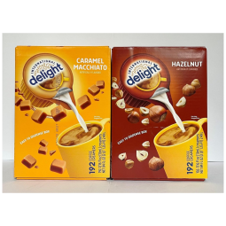 Creme para Café Sabor Caramelo Macchiato e Avelã, Capsulas Liquidas, 2 Caixas com 192 Unidades, Delight