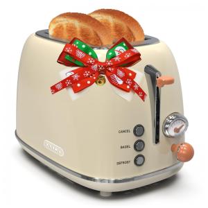 Torradeira Retro KITCHMIX 2 Fatias Inox Creme, Fendas Largas, 6 Níveis de Tostagem, 825 W, 110 V