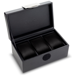 Caixa, Estojo de Fibra de Carbono para Relógios com 3 Compartimentos, Glenor Co, Preto