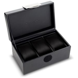 Caixa, Estojo de Fibra de Carbono para Relógios com 3 Compartimentos, Glenor Co, Preto
