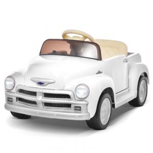 Carro Elétrico Infantil Chevrolet 3100 Pickup Licenciado Joywhale 12V, 1 Lugar, 2 Motores, Controle Remoto, 3 Velocidades, Retrô, Branco