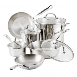 Conjunto de Panelas e Frigideiras de Aço Inoxidável, 10 Peças, FARBERWARE 75653, Prateado