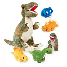 Kit 4 Dinossauros de Pelúcia T Rex com Bolsa Temática de Armazenamento para Crianças Acima de 3 Anos, Prextex