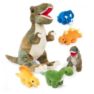 Kit 4 Dinossauros de Pelúcia T Rex com Bolsa Temática de Armazenamento para Crianças Acima de 3 Anos, Prextex