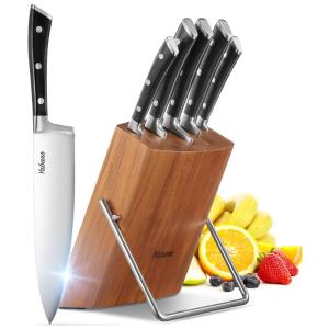 Conjunto de Facas em Aço Inoxidável com Bloco de Bancada, 6 Peças, YABANO F8004, Preto