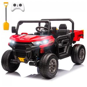 Caminhão Basculante Infantil Elétrico Sopbost Vermelho 24V 2 Lugares 4 Motores 75W Caçamba Automática 4WD Pneus EVA Controle Bluetooth