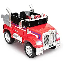 Caminhão Elétrico Infantil 12V Vermelho com Controle Remoto, Reboque Giratório, Suspensão, Música e Luz LED - TOBBI