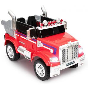 Caminhão Elétrico Infantil 1 Assento com Controle Remoto, Reboque Giratório, Sistema de Suspensão por Mola, Música e Luz Led 12V, TOBBI