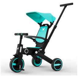 Triciclo Infantil 7 em 1 com Alça Removível, Assento Giratório 360º, Capota Ajustável e Arnês de Segurança, NEWTRONX, Preto e Azul