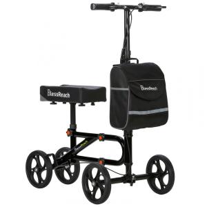 Andador de Joelho Direcionável até 136 kg com Sistema de Freio Duplo, BlessReach, Preto