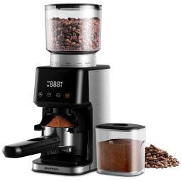 Moedor de Café Elétrico até 12 xícaras com 51 Configurações de Moagem, Display LED e Temporizador, 110V 165W, SHARDOR, Prata