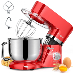 Batedeira Elétrica de Bancada 7.5 Litros 6 Velocidades em Aço Inoxidável, 110V 660W, POWWA, Vermelha