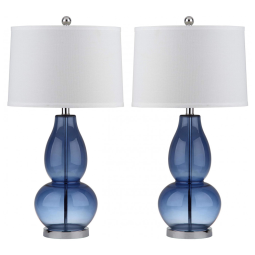 Abajur Luminária de Mesa, Estilo Tradicional com 73 cm de Altura para Quarto, Sala de Estar e Escritório, 2 Un, 110V 100W, Safavieh, Azul