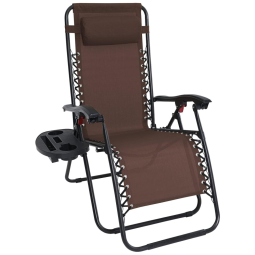 Cadeira Reclinável Ajustável Gravidade Zero com Apoio de Cabeça e Porta Copos, ABCCANOPY Patiochair reclining, Marrom