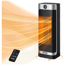 Aquecedor Elétrico com Controle Remoto, Silencioso, 2 Opções de Calor e Proteção Contra Superaquecimento, 110V 1500W, VEVOR, Preto