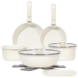 Jogo de Panelas e Frigideiras Antiaderentes em Granito com 15 Peças e Cabo Removível, SODAY, Branco