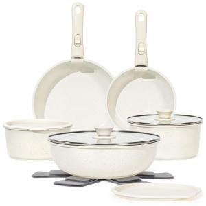 Jogo de Panelas e Frigideiras Antiaderentes em Granito com 15 Peças e Cabo Removível, SODAY, Branco