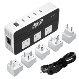 Transformador de Tensão 220V a 110V 230W com 4 Portas USB C 18W, Key Power, Branco