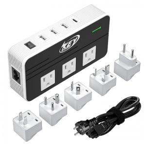Transformador de Tensão 220V a 110V 230W com 4 Portas USB C 18W, Key Power, Branco