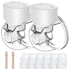 Bomba Tira Leite Dupla Portátil com Painel Digital 3 Modos, 9 Níveis de Sucção, Branca, CAREYEE, Branco