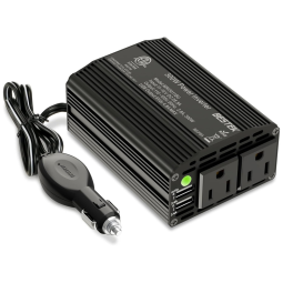 Inversor de Potência 300W 12V Para AC 2 Tomadas, USB, 110v, BESTEK, Cinza escuro