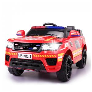 Carro Elétrico Bombeiro 12V Recarregável para Crianças 2 Assentos até 29 kg, Idade Recomendada 3, TOBBI, Vermelho